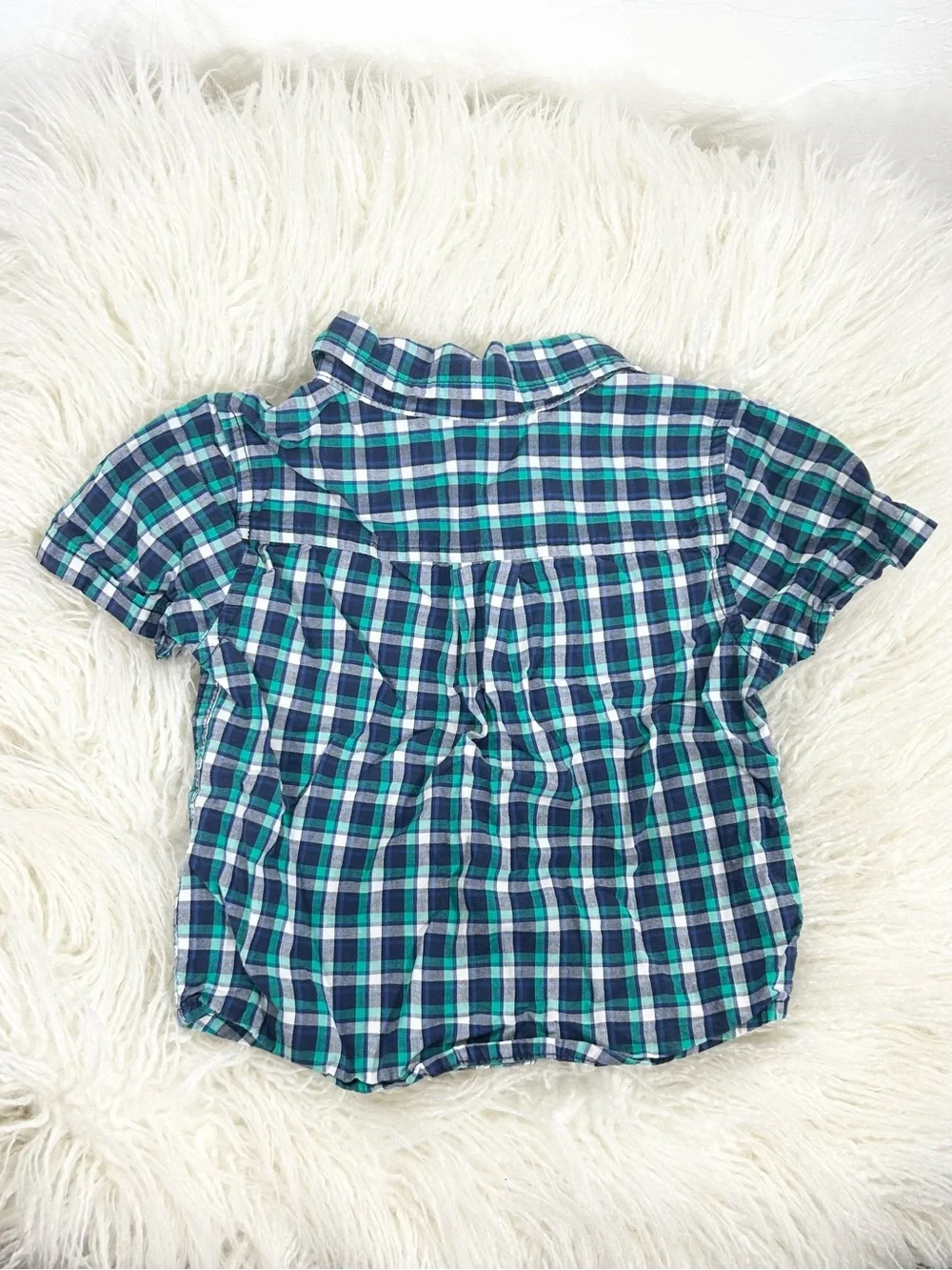 Gymboree Baby Boys Plaid Button Up Shirt Green Navy Blue Check 12-18 Months
